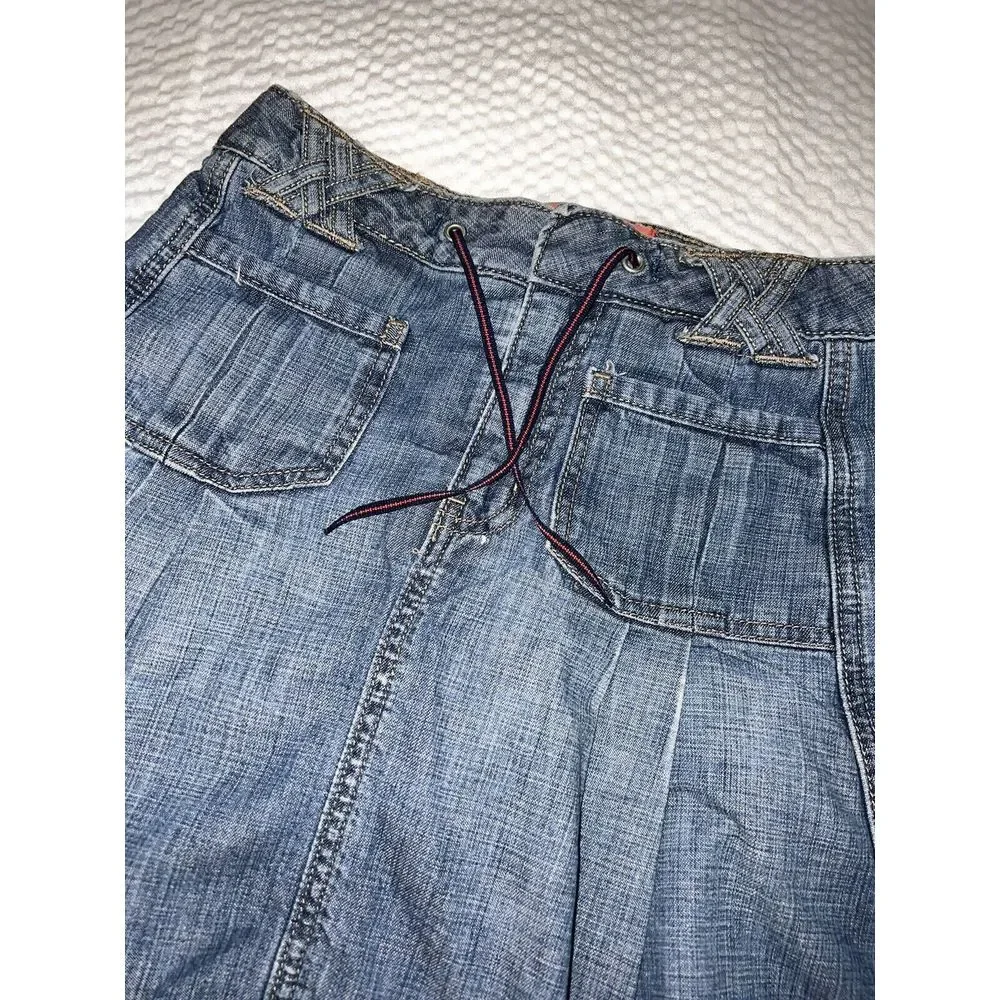 GAP Vintage 2002 Y2K Girls Jean Skirt  Sz 12 Zipper Adjustable Waist Pleated‎